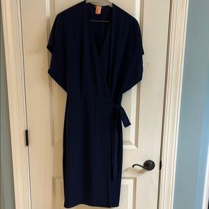 Maggie London Elegant Navy faux Wrap Dress